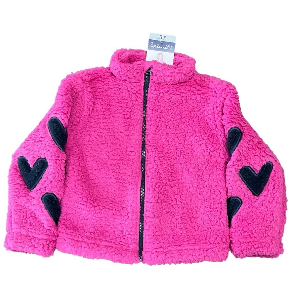 Splendid Girl’s Jacket Pink Fleece Navy Blue Heart Details Size 3T NWT